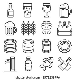 Beer Icons Set on White Background. Line Style Vector