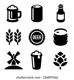 Beer Icons Set on White Background. Vector