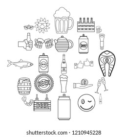 Beer icons set. Outline set of 25 beer vector icons for web isolated on white background