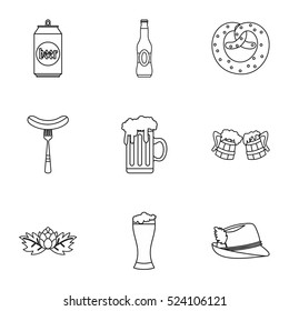 Beer icons set. Outline illustration of 9 beer vector icons for web