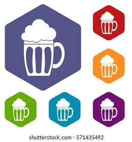 Beer icons set rhombus in different colors isolated on white background