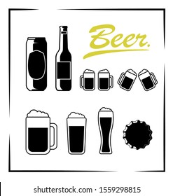 beer icons set vector black and white 