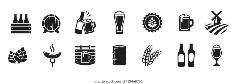 beer icons set vector black on a white background