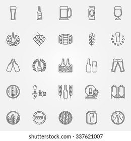 Beer icons set - vector line symbols of bottle, glass, mug or pub logo elements