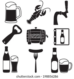 Beer icons set. Vector symbols and design elements for restaurant, pub or cafe.