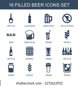 beer icons. Trendy 16 beer icons. Contain icons such as bottle, cleanser, beer mug, no alcohol, Bar, drink, wheat, barrel. beer icon for web and mobile.