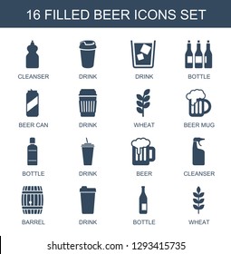 beer icons. Trendy 16 beer icons. Contain icons such as cleanser, drink, bottle, beer can, wheat, mug, barrel. icon for web and mobile.