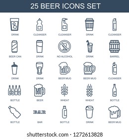 beer icons. Trendy 25 beer icons. Contain icons such as drink, cleanser, beer can, no alcohol, barrel, beer mug, bottle, wheat, Bar. icon for web and mobile.
