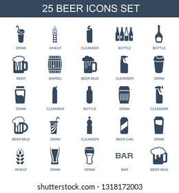 beer icons. Trendy 25 beer icons. Contain icons such as drink, wheat, cleanser, bottle, barrel, beer mug, can, Bar. icon for web and mobile.