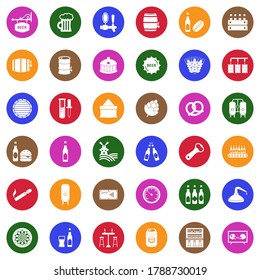 Beer Icons. White Flat Design In Circle. Vector Illustration.