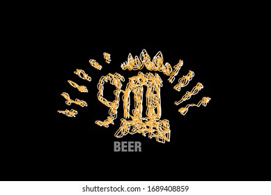 beer illustration with scribble art or digital hand drawn for background or t-shirt design