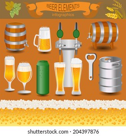 Beer infographics, set elements, for creating your own infographics. Vector illustration