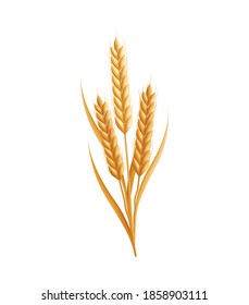 Beer ingredient realistic composition with isolated wheat plant with leaves and grain vector illustration