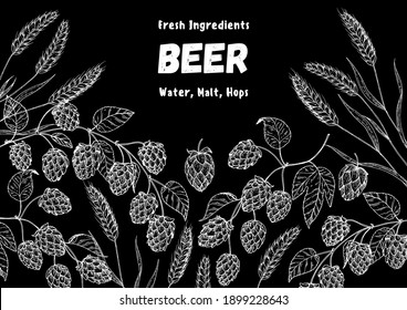 Beer ingredients vector illustration. Vintage design. Brewery design template. Beer hop illustration. Hand drawn sketch design.