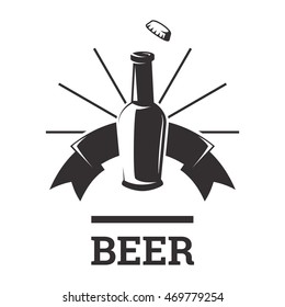Beer insignia logo with glassware isolated on white background. Beer bottle. Vintage ale and lager emblem for brewery. Vector elements for label or badge design. EPS vector illustration.