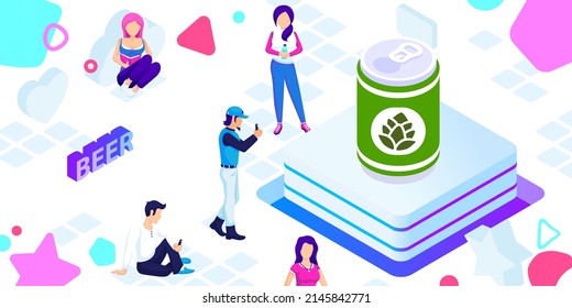 Beer isometric design icon. Vector web illustration. 3d colorful concept