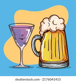 beer jar and cup drinks pair
