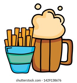 beer jar drink with french frieds