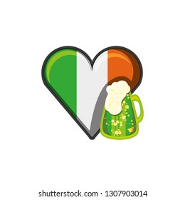 beer in jar with flag irish in shape heart