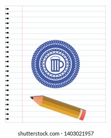 beer jar icon draw with pen effect. Blue ink. Vector Illustration. Detailed.
