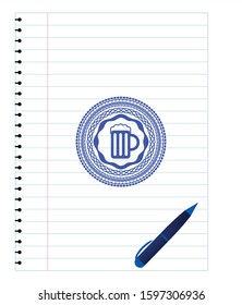 beer jar icon draw (pen strokes). Blue ink. Vector Illustration. Detailed.