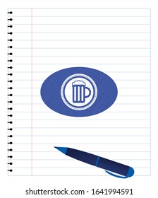 beer jar icon emblem with pen effect. Blue ink. Vector Illustration. Detailed.