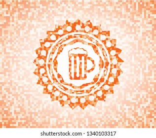 beer jar icon inside abstract orange mosaic emblem with background
