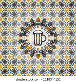  beer jar icon inside arabesque style emblem. arabic decoration.
