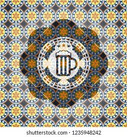 beer jar icon inside arabesque style emblem. arabic decoration.