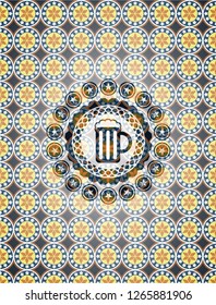 beer jar icon inside arabesque style emblem. arabic decoration.