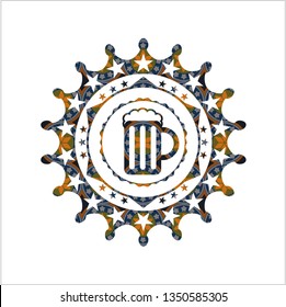 beer jar icon inside arabesque badge. arabic decoration.