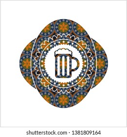 beer jar icon inside arabesque emblem background. arabic decoration.
