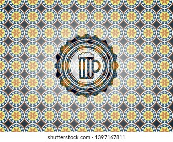 beer jar icon inside arabesque style emblem. arabic decoration.