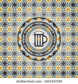 beer jar icon inside arabesque emblem. arabic decoration.