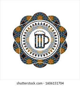 beer jar icon inside arabesque style badge. arabic decoration.