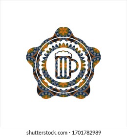 beer jar icon inside arabesque emblem background. arabic decoration.