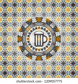 beer jar icon inside arabic emblem. Arabesque decoration.