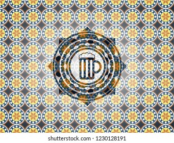 beer jar icon inside arabic emblem. Arabesque decoration.