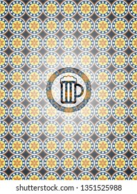 beer jar icon inside arabic badge. Arabesque decoration.