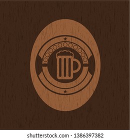 beer jar icon inside badge with wooden background