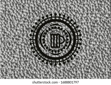 beer jar icon inside black emblem with grey bubbles background. Vintage. Vector Illustration. Detailed.