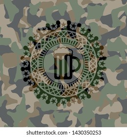 beer jar icon inside camouflage emblem