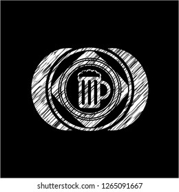 beer jar icon inside chalkboard emblem