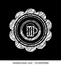 beer jar icon inside chalkboard emblem written on a blackboard