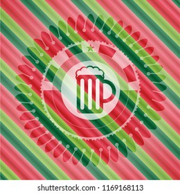 beer jar icon inside christmas badge.