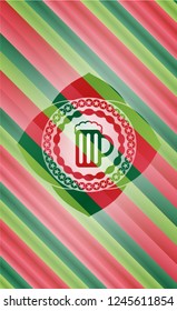 beer jar icon inside christmas colors style badge.