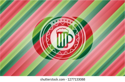 beer jar icon inside christmas emblem background.