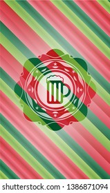 beer jar icon inside christmas colors badge.