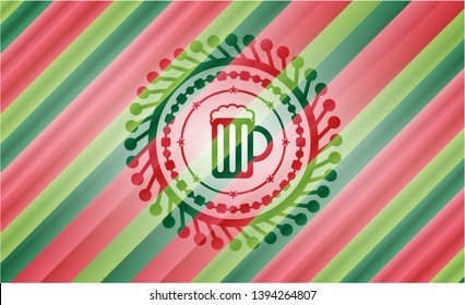 beer jar icon inside christmas colors style badge.