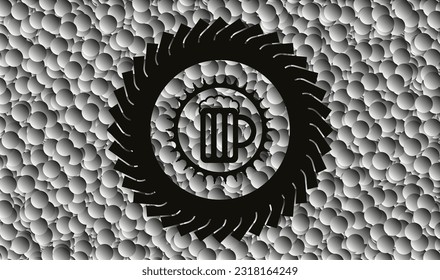 beer jar icon inside dark emblem with grey bubbles background. Retro. Vector Illustration. Detailed. 